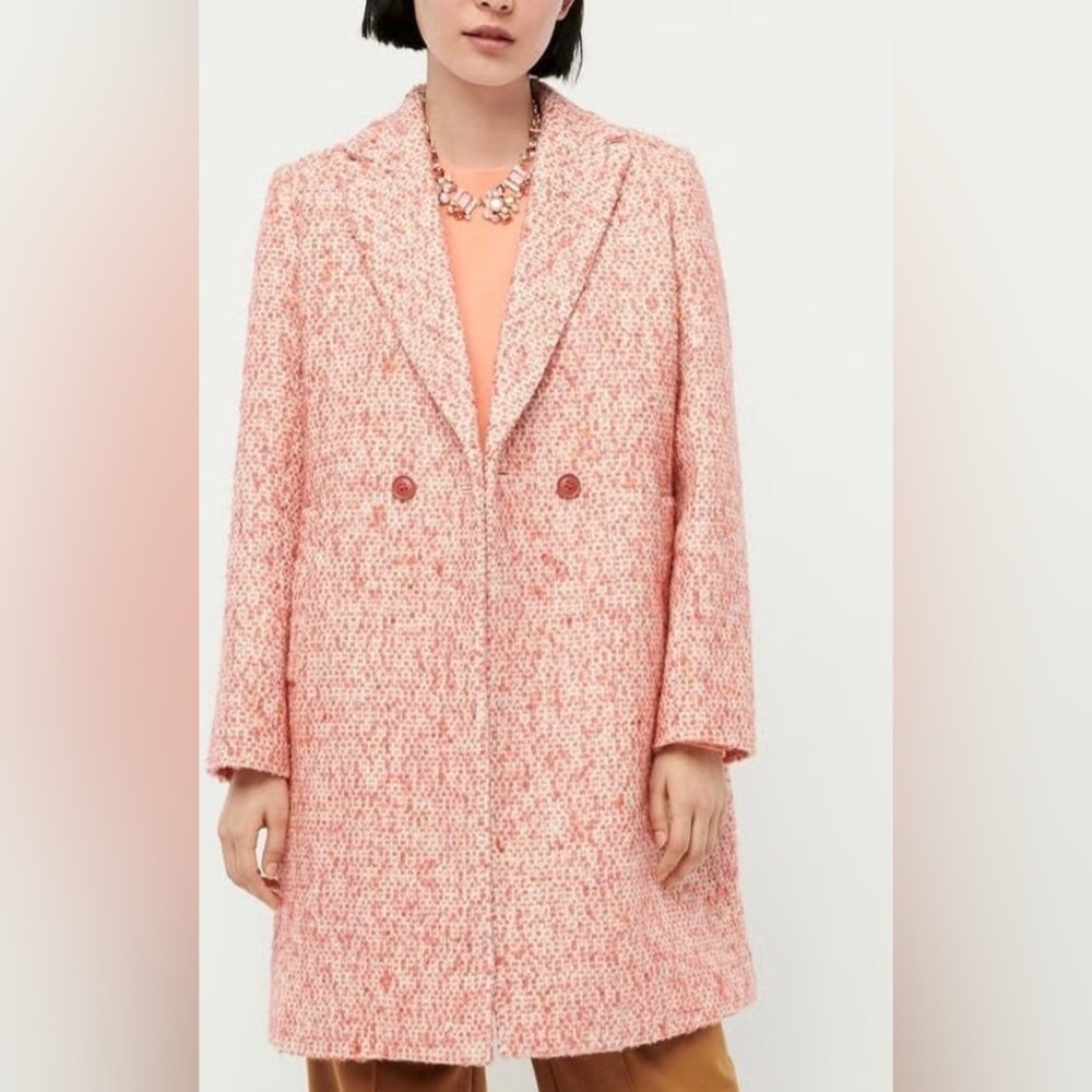 J. Crew Nalya Italian Tweed Button Front Lady Coat Daphne peach size 6 - Picture 10 of 11
